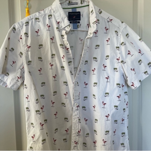 Bottom down shirts red tropical pattern - Picture 8 of 9